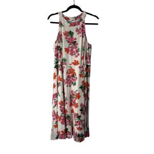 Ann Taylor Dress‎ Women's Size 10 White Floral Bow Tie Neck Halter A-Line Midi